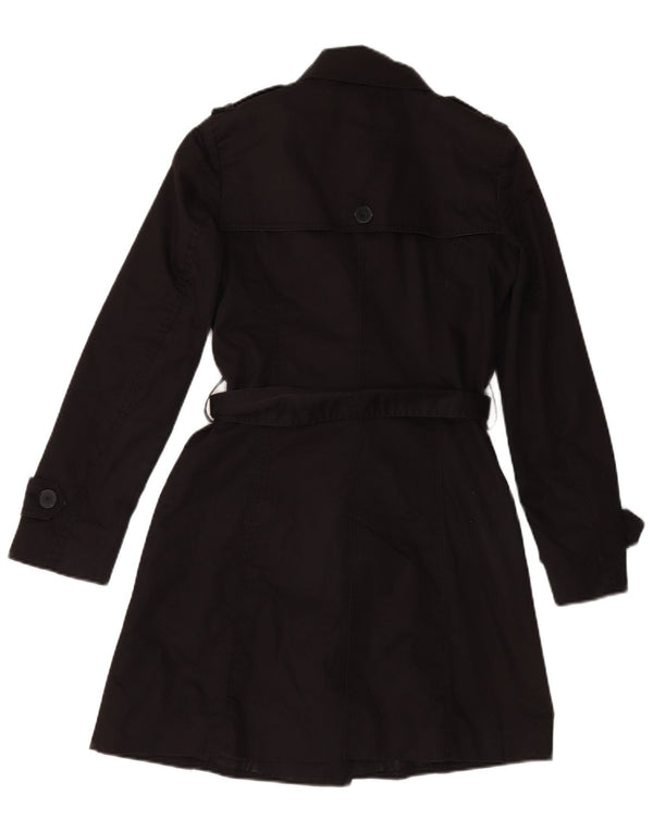 ZARA Womens Trench Coat UK 6 XS Black Cotton