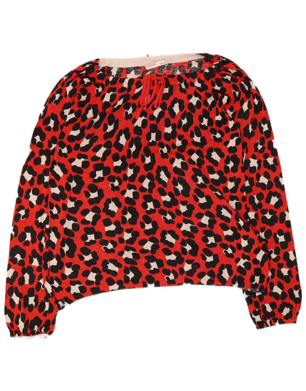 Liu Jo Womens Long Sleeve Blouse Top UK 12 Medium Red Animal Print Silk
