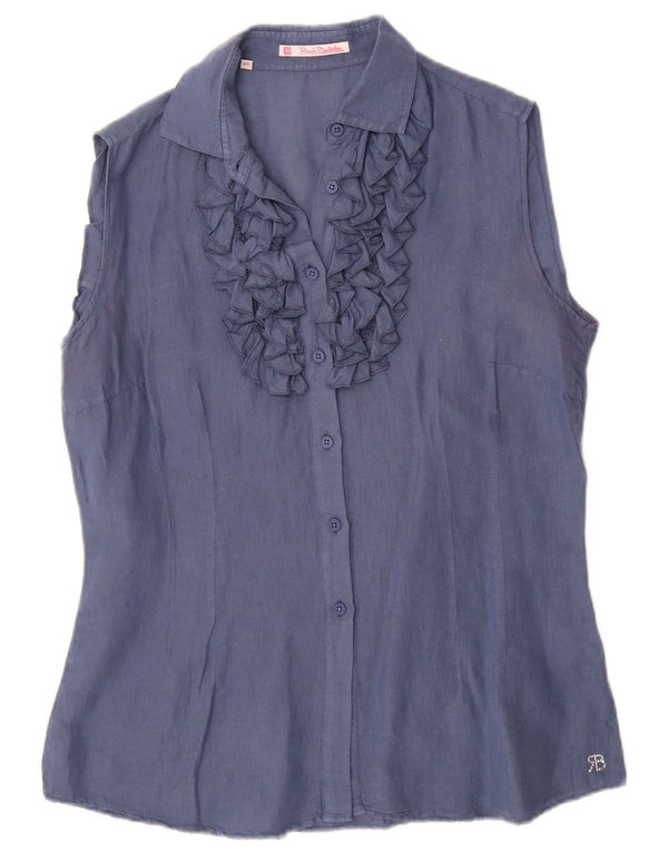 Renato Balestra Womens Sleeveless Shirt Blouse IT 48 XL Navy Blue
