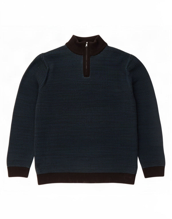 Marks & Spencer Mens Zip Neck Jumper Sweater XL Green Flecked Cotton