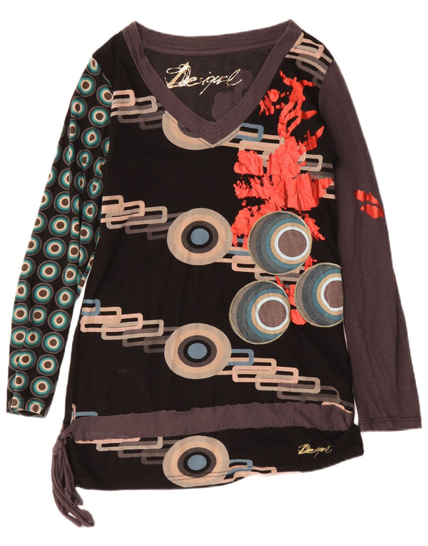 Desigual Womens Graphic Top Long Sleeve UK 18 XL Black Geometric Cotton