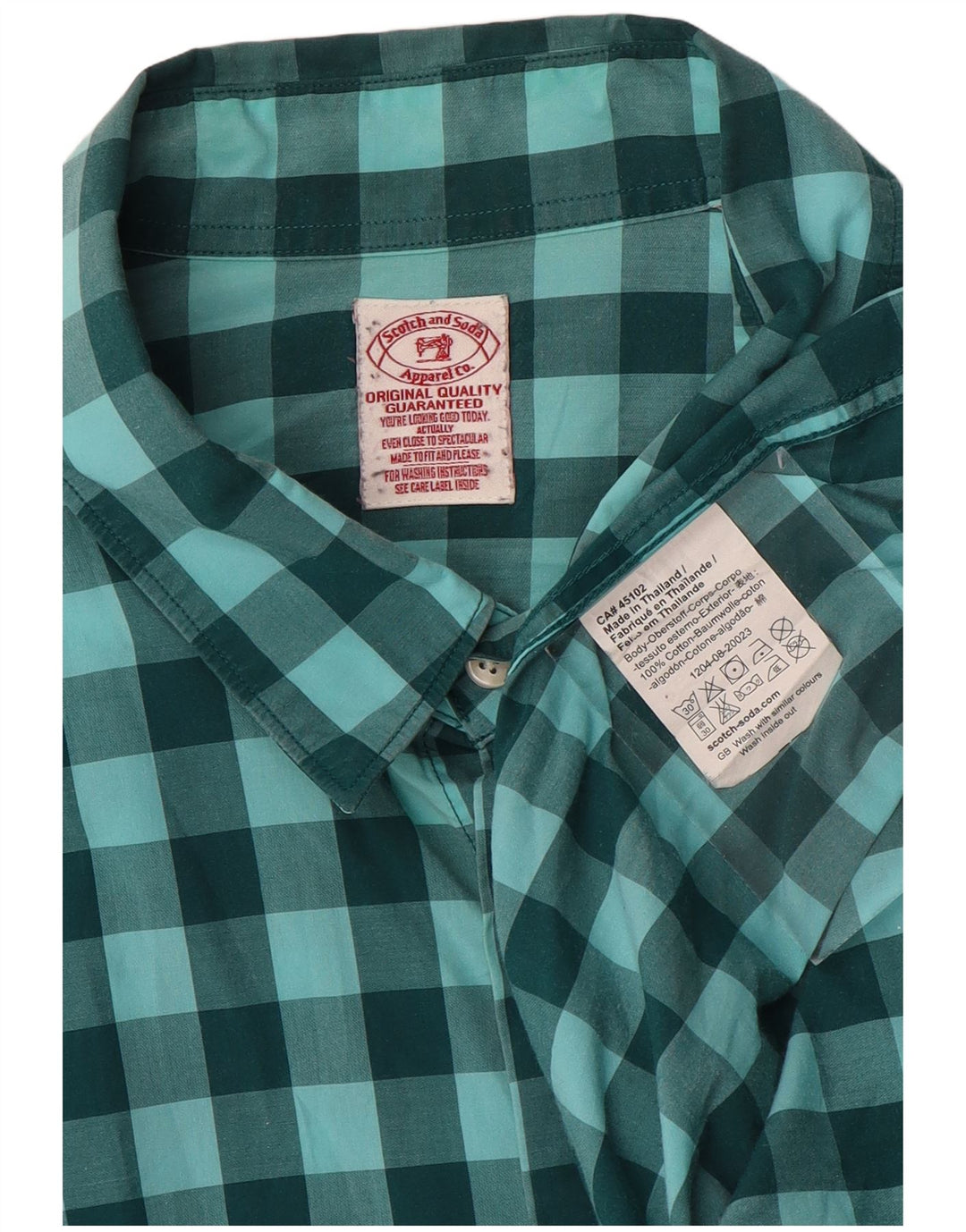 SCOTCH & SODA Mens Shirt Medium Green Gingham Cotton