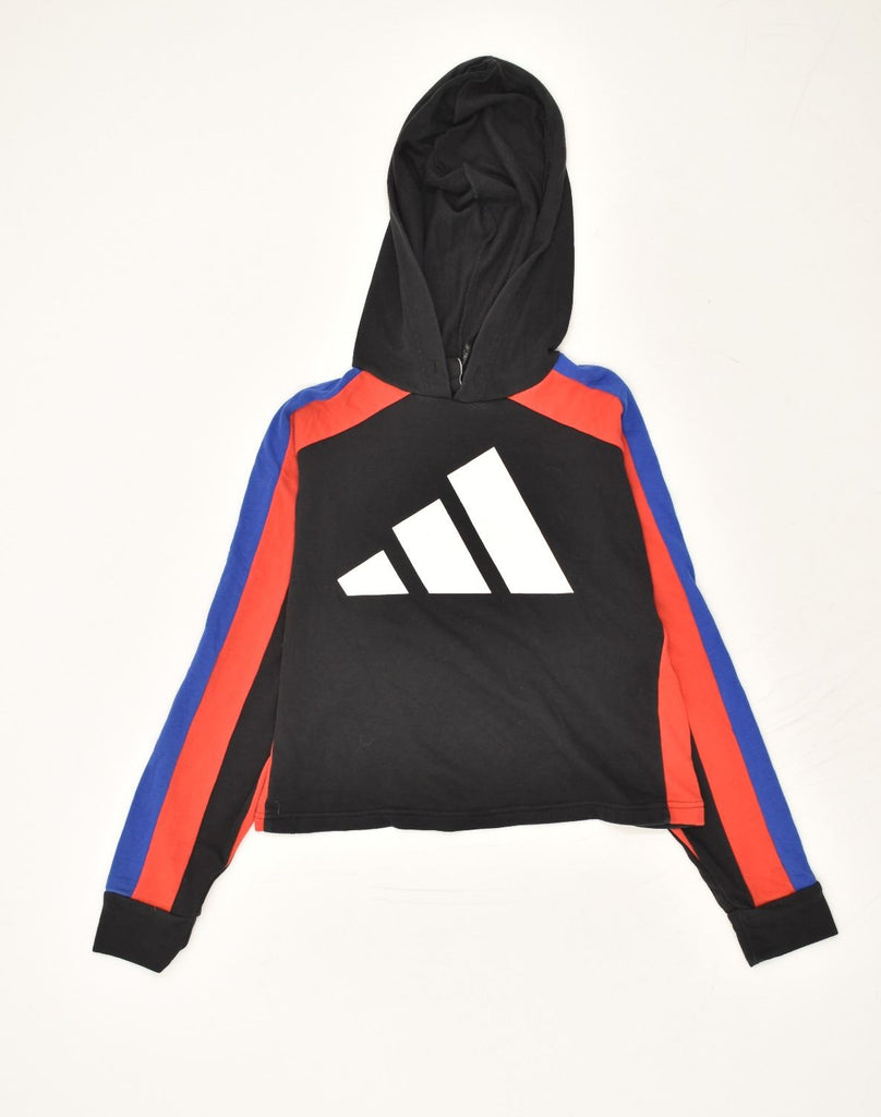 ADIDAS Womens Graphic Hoodie Jumper UK 8/10 Small Black Colourblock Cotton | Vintage Adidas | Thrift | Second-Hand Adidas | Used Clothing | Messina Hembry 