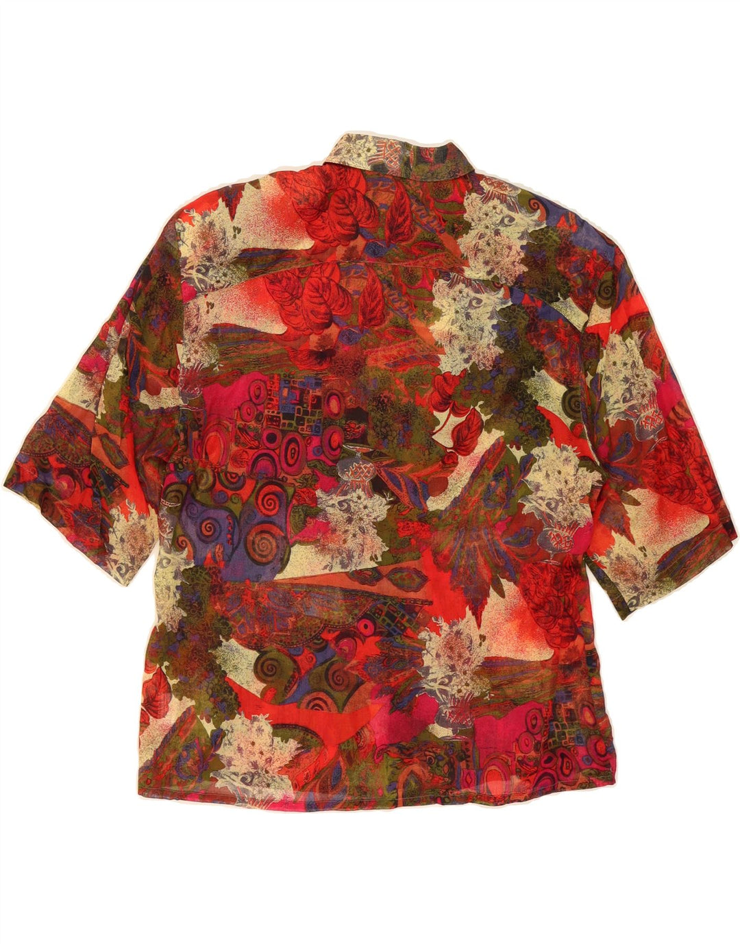 VINTAGE Womens Abstract Pattern Short Sleeve Shirt IT 42 Medium Red Cotton Vintage Vintage and Second-Hand Vintage from Messina Hembry 