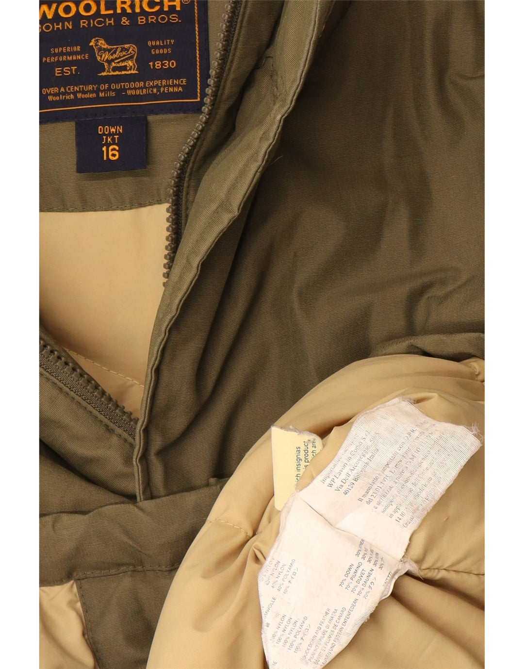 Woolrich Boys Hooded Padded Jacket 15-16 Years Green Cotton
