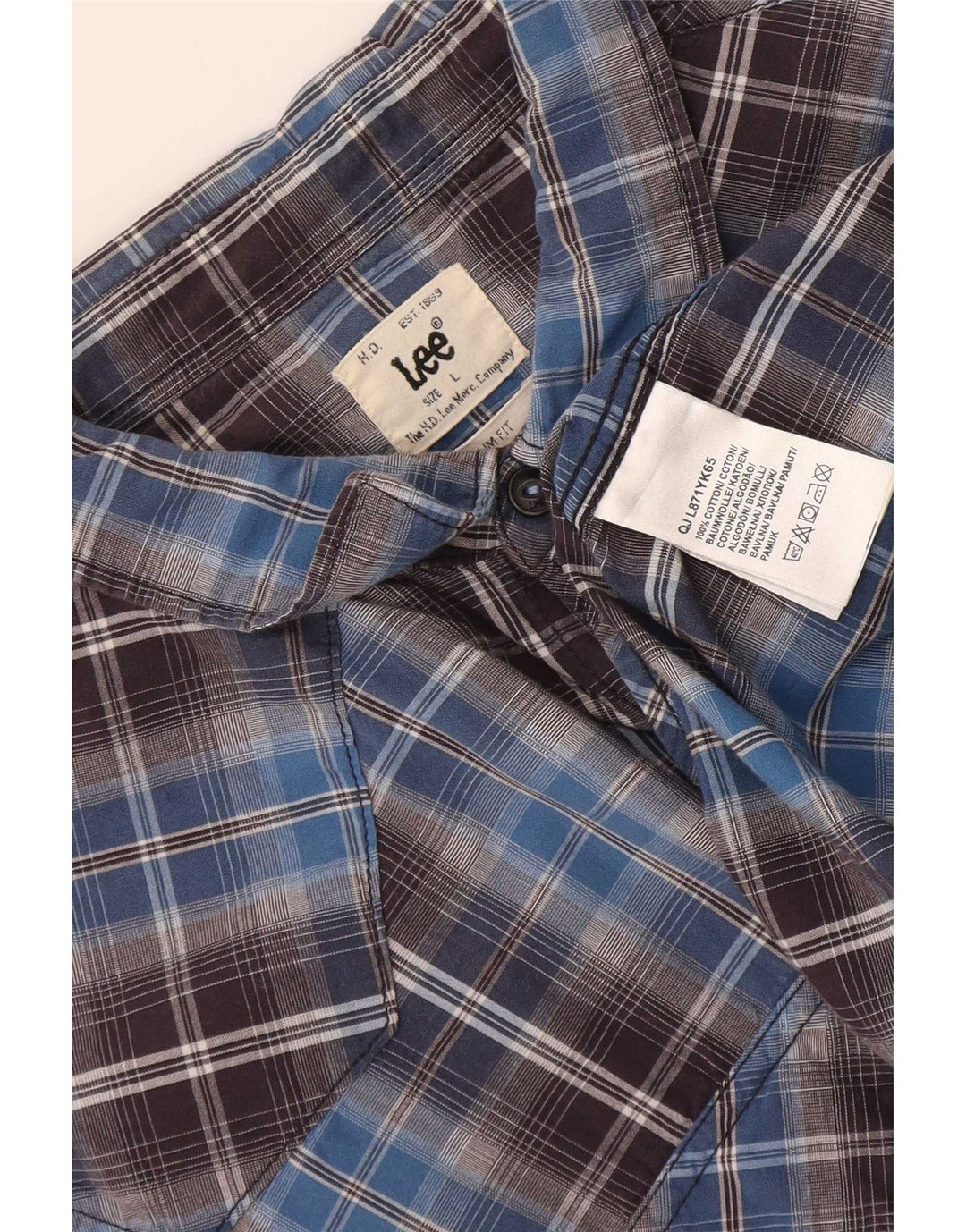 Lee Mens Slim Fit Shirt Large Blue Check Cotton