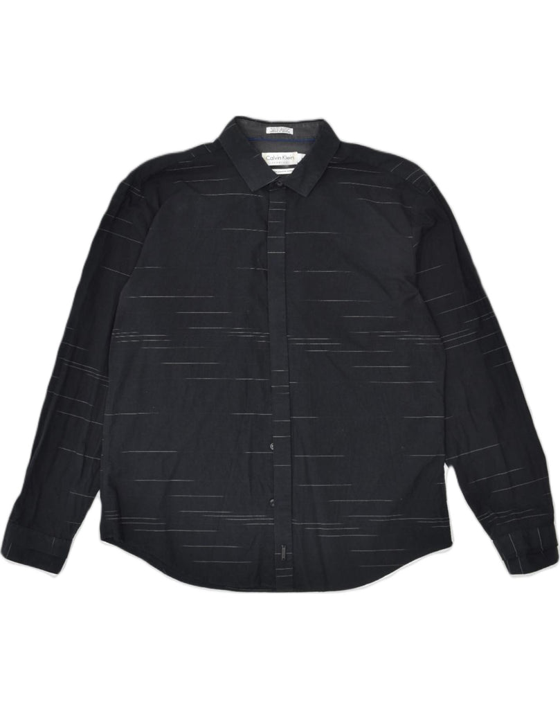 CALVIN KLEIN Mens Shirt Medium Black Pinstripe Cotton | Vintage | Thrift | Second-Hand | Used Clothing | Messina Hembry 