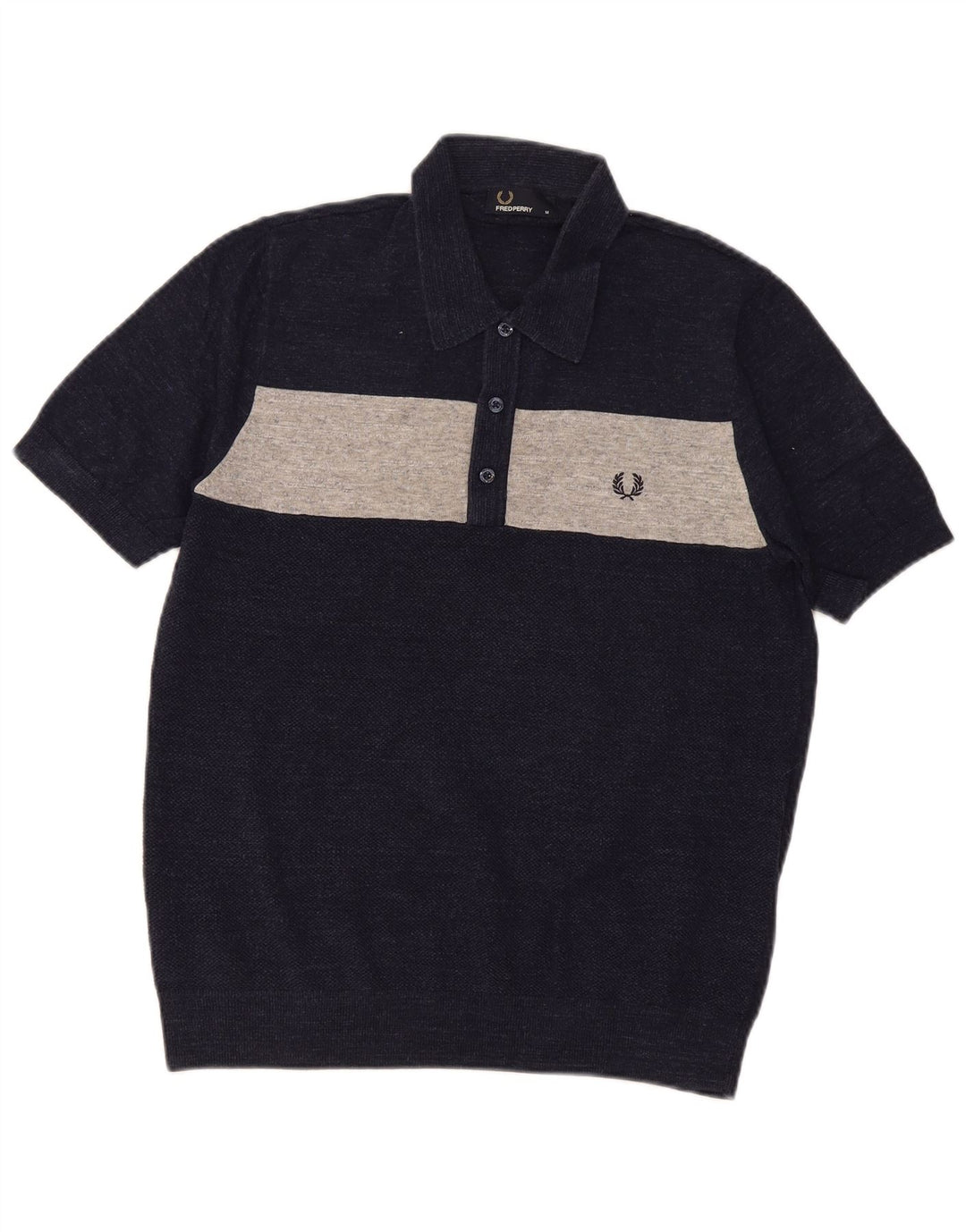 Fred Perry Mens Polo Shirt Medium Navy Blue Colourblock Cotton