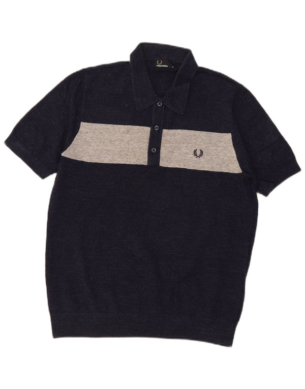 Fred Perry Mens Polo Shirt Medium Navy Blue Colourblock Cotton