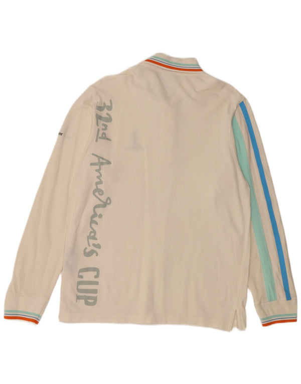 Murphy & Nye Mens Graphic Long Sleeve Polo Shirt Medium White Colourblock