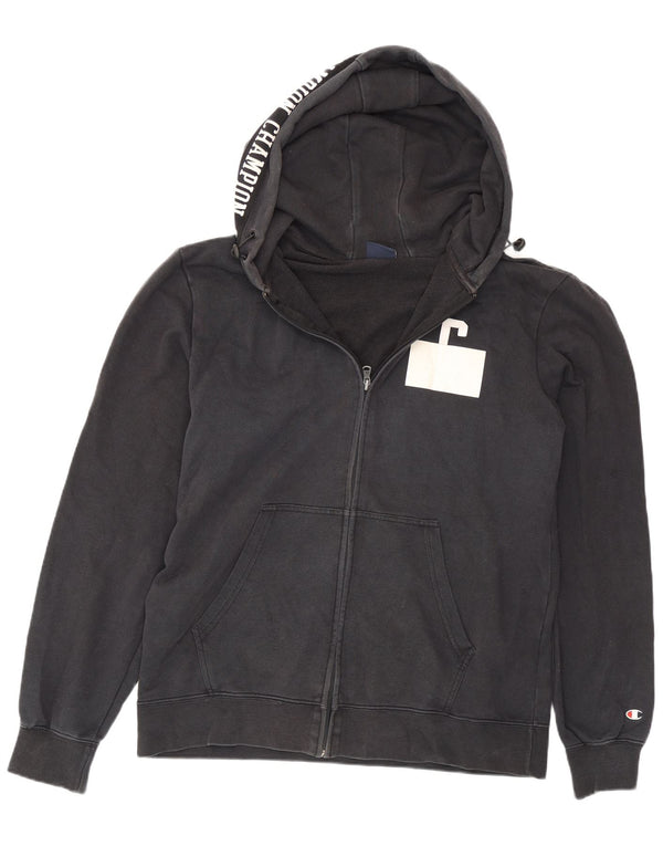 Champion Mens Graphic Zip Hoodie Sweater 2XL Navy Blue Cotton