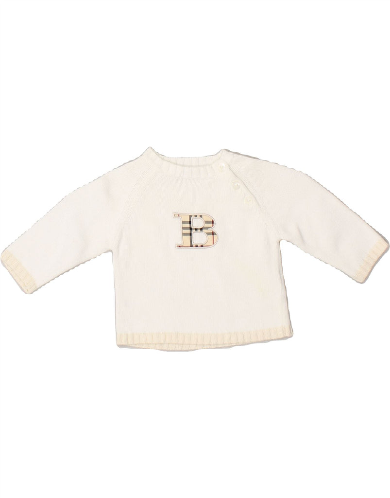 BURBERRY Baby Girls Graphic Crew Neck Jumper Sweater 6-9 Months White | Vintage Burberry | Thrift | Second-Hand Burberry | Used Clothing | Messina Hembry 