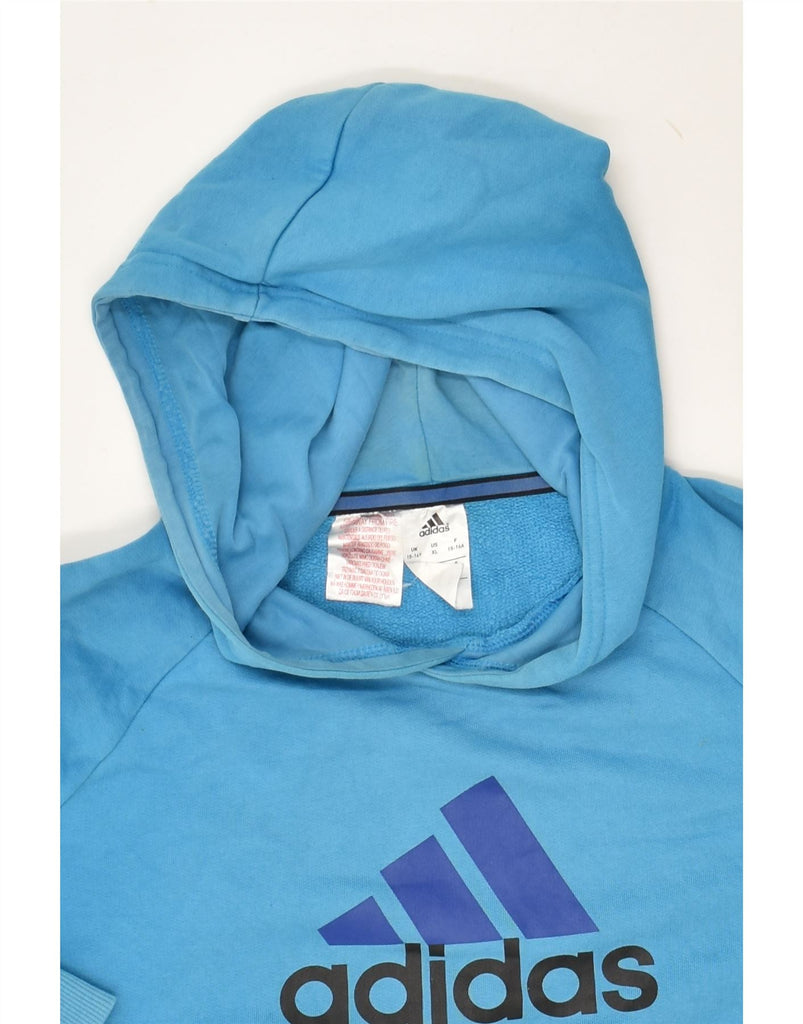 ADIDAS Boys Graphic Hoodie Jumper 15-16 Years Blue Cotton | Vintage Adidas | Thrift | Second-Hand Adidas | Used Clothing | Messina Hembry 