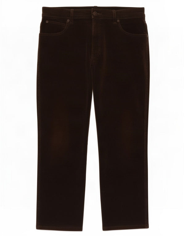 Wrangler Mens Texas Stretch Crop Straight Corduroy Trousers W34 L25 Brown