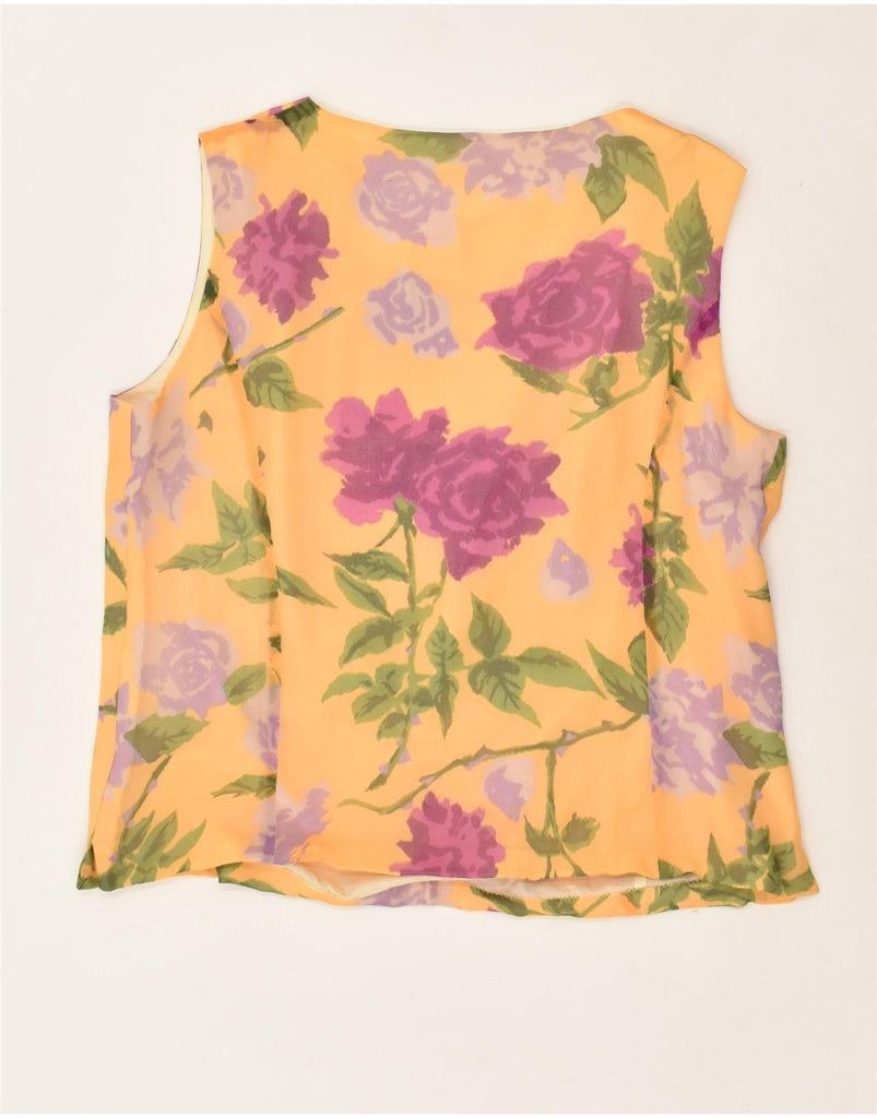 VINTAGE Womens Sleeveless Blouse Top UK 14 Large Yellow Floral | Vintage Vintage | Thrift | Second-Hand Vintage | Used Clothing | Messina Hembry 