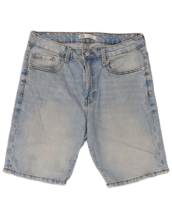 Zara Mens Denim Shorts EU 42 Large W32 Blue Cotton