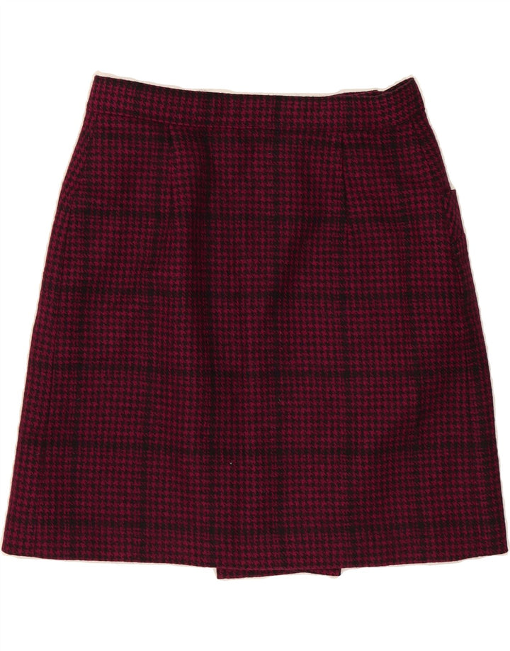 VINTAGE Womens Wrap Skirt W30 Medium Pink Houndstooth Virgin Wool