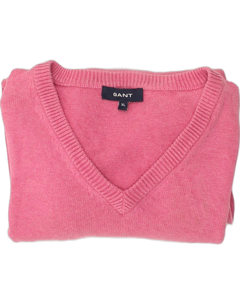 GANT Womens V-Neck Jumper Sweater UK 18 XL Pink Cotton | Vintage Gant | Thrift | Second-Hand Gant | Used Clothing | Messina Hembry 