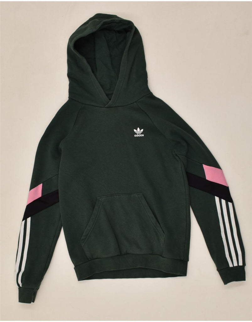 ADIDAS Girls Hoodie Jumper 11-12 Years Green Cotton | Vintage Adidas | Thrift | Second-Hand Adidas | Used Clothing | Messina Hembry 