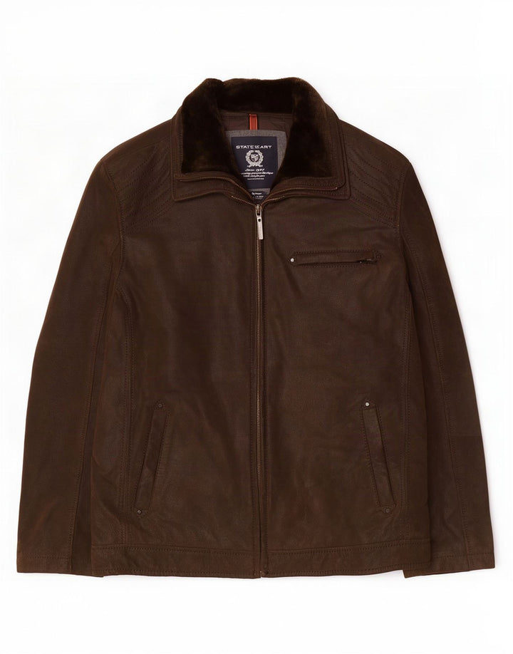 State of Art Mens Leather Jacket UK 44 2XL Brown