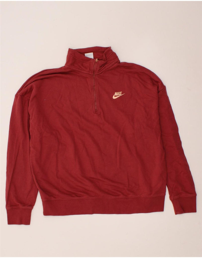 NIKE Womens Oversized Graphic Zip Neck Sweatshirt Jumper UK 14 Medium Red Vintage Nike and Second-Hand Nike from Messina Hembry 