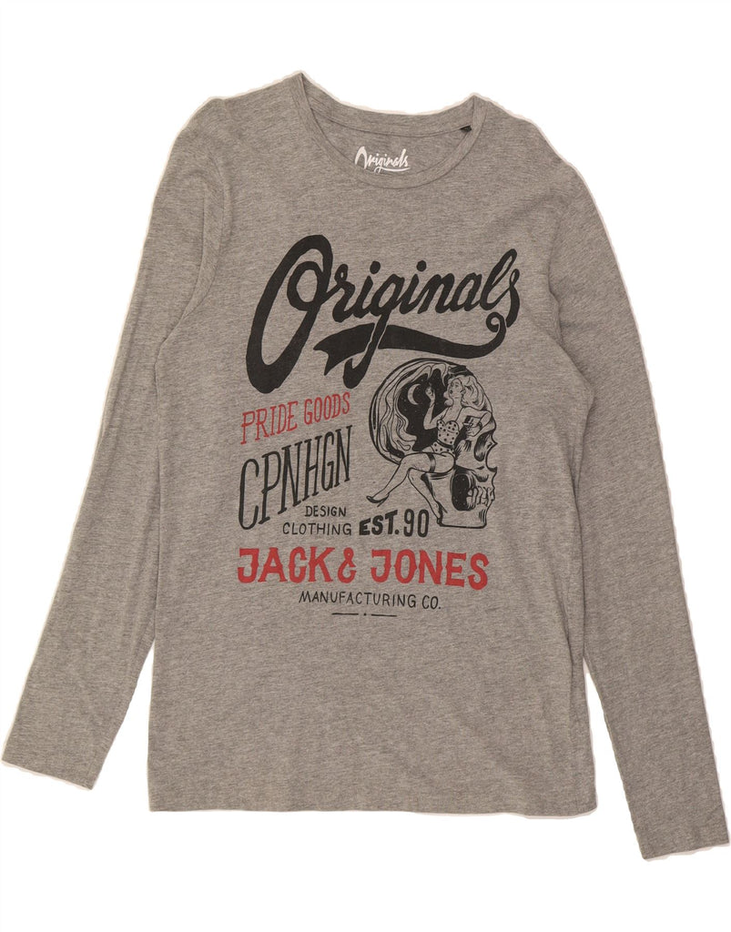 JACK & JONES Mens Graphic Top Long Sleeve Large Grey Cotton Vintage Jack & Jones and Second-Hand Jack & Jones from Messina Hembry 