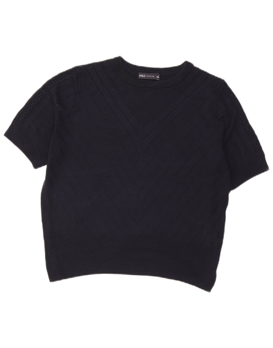 Marks & Spencer Womens Crop Crew Neck Jumper Sweater UK 14 Medium Navy Blue