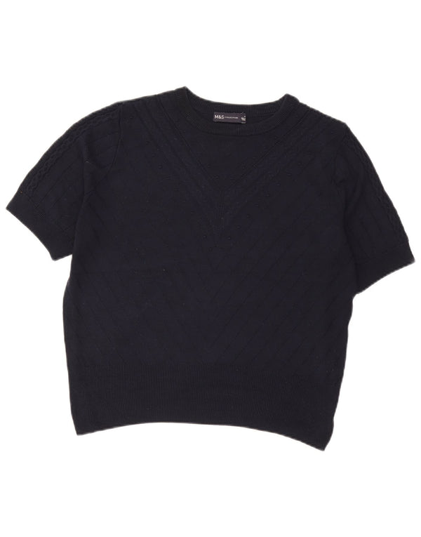 Marks & Spencer Womens Crop Crew Neck Jumper Sweater UK 14 Medium Navy Blue