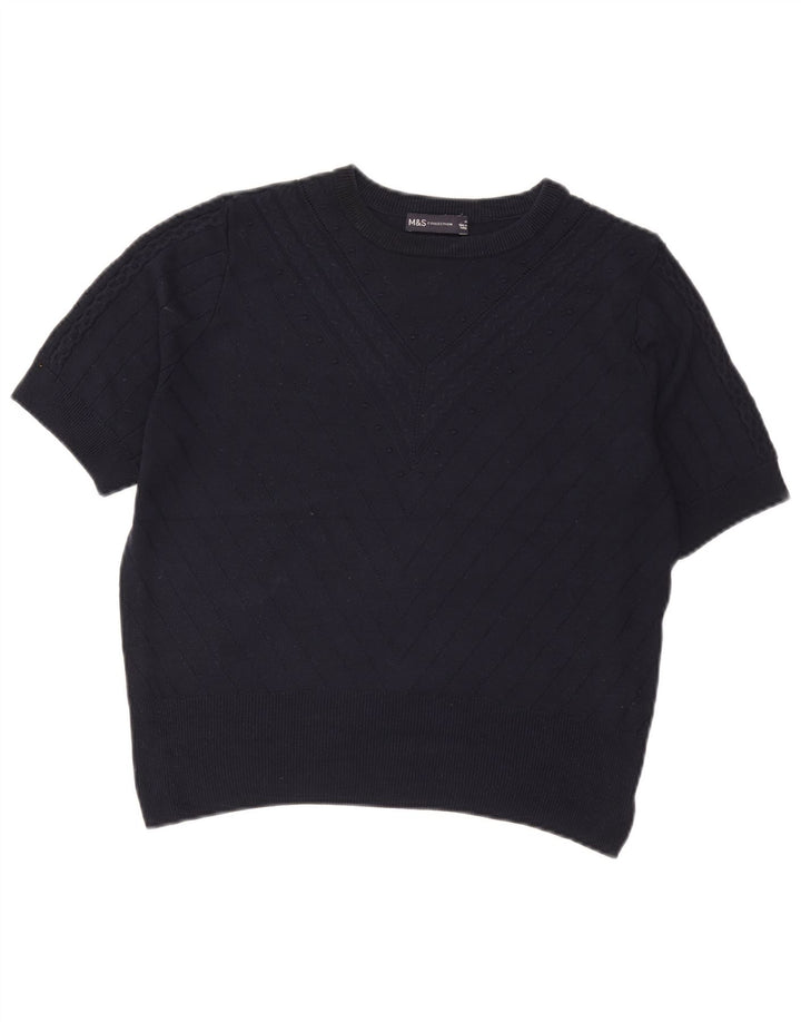 Marks & Spencer Womens Crop Crew Neck Jumper Sweater UK 14 Medium Navy Blue
