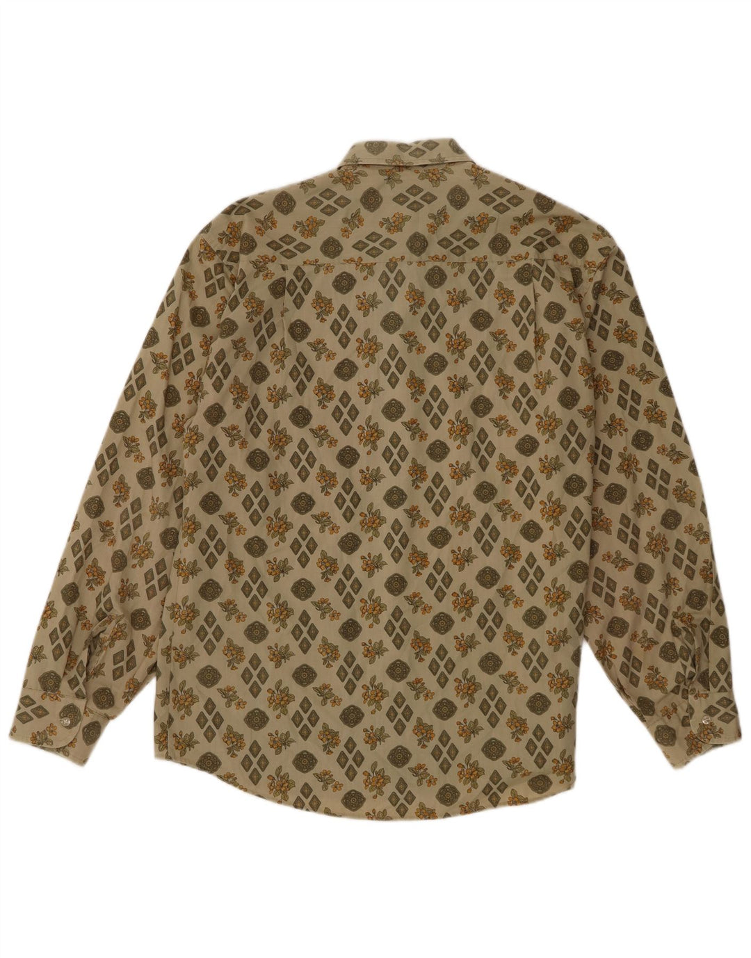 Vintage Mens Shirt Large Khaki Floral Polyester