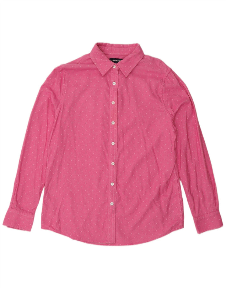 LANDS END Womens Shirt UK 12 Medium Pink Spotted Cotton
