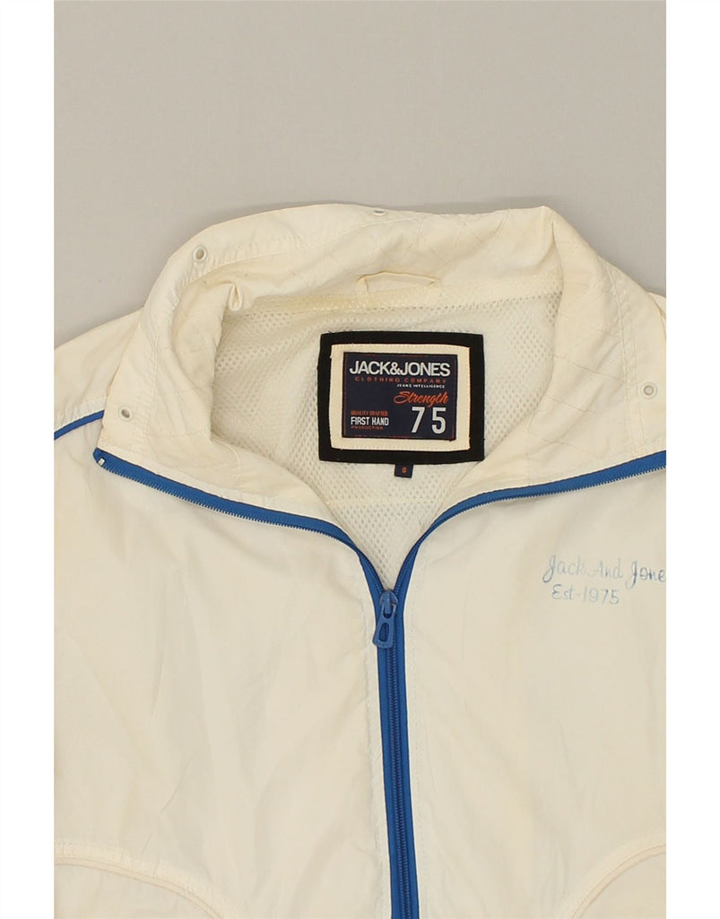 JACK & JONES Mens Bomber Jacket UK 36 Small Off White Polyacrylic | Vintage Jack & Jones | Thrift | Second-Hand Jack & Jones | Used Clothing | Messina Hembry 