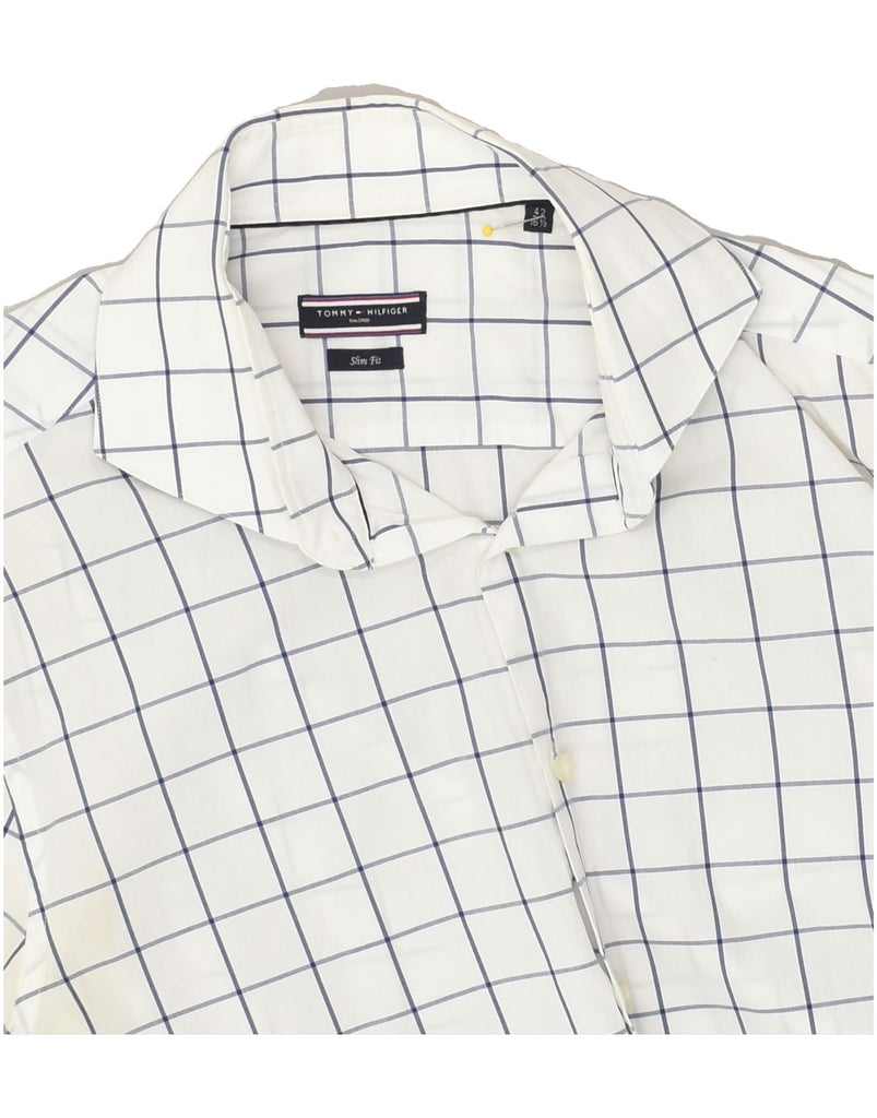 TOMMY HILFIGER Mens Slim Fit Shirt Size 42 16 1/2 Large White Check Cotton | Vintage Tommy Hilfiger | Thrift | Second-Hand Tommy Hilfiger | Used Clothing | Messina Hembry 