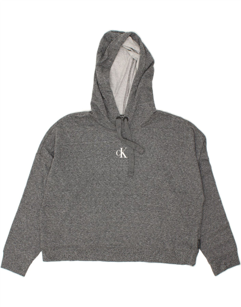 CALVIN KLEIN Womens Graphic Hoodie Jumper UK 18 XL Grey Cotton | Vintage Calvin Klein | Thrift | Second-Hand Calvin Klein | Used Clothing | Messina Hembry 