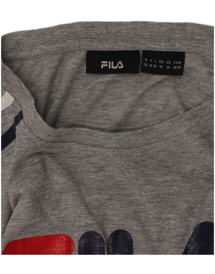 FILA Mens Graphic T-Shirt Top Medium Grey Flecked Cotton