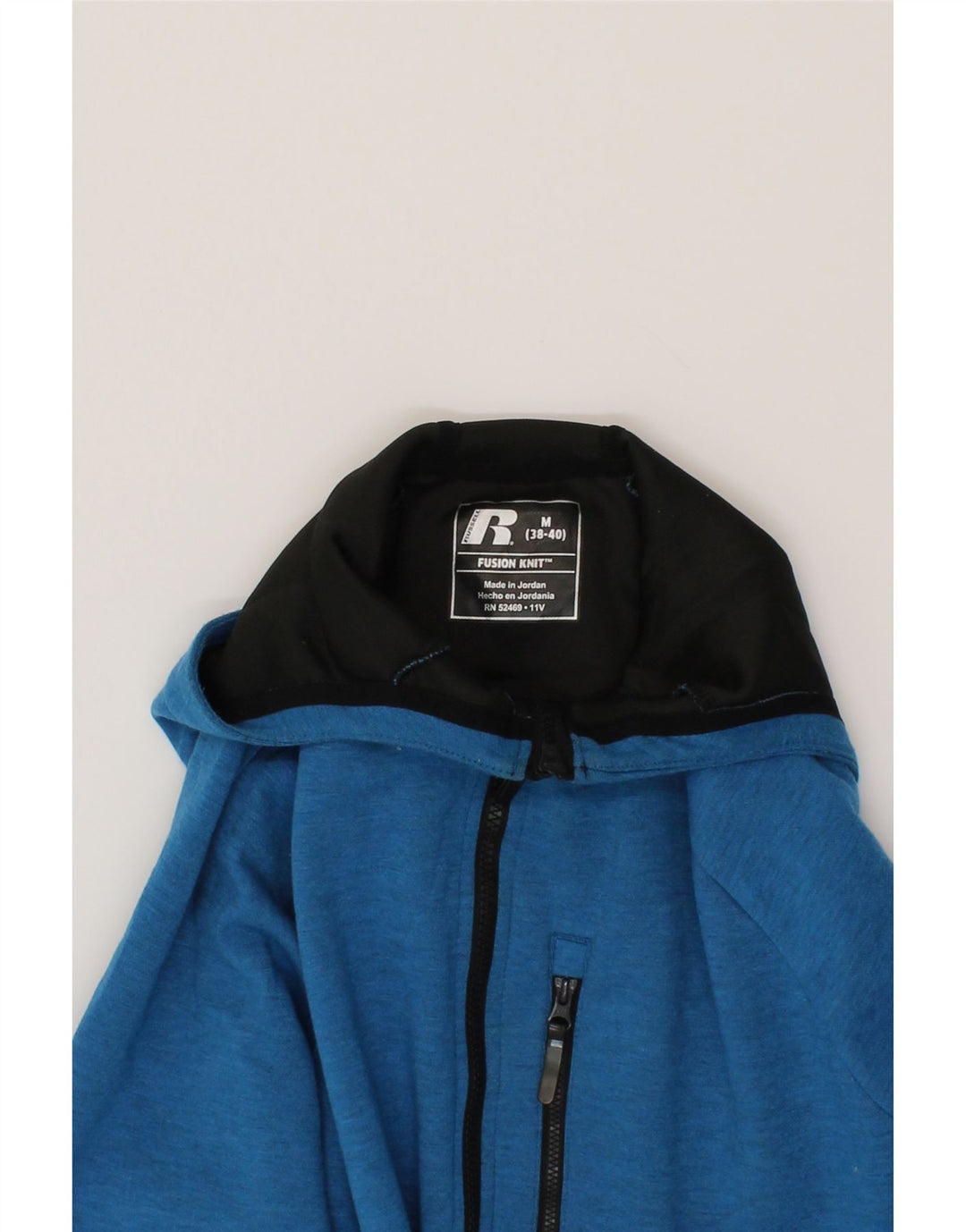 RUSSELL ATHLETIC Mens Zip Hoodie Sweater UK 38/40 Medium Blue Polyester Vintage Russell Athletic and Second-Hand Russell Athletic from Messina Hembry 