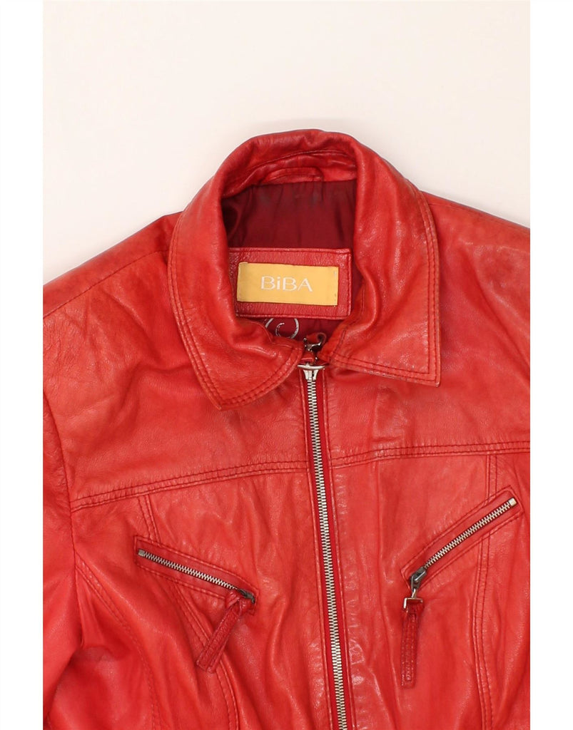 BIBA Womens Bomber Leather Jacket UK 12 Medium Red Leather Vintage Biba and Second-Hand Biba from Messina Hembry 