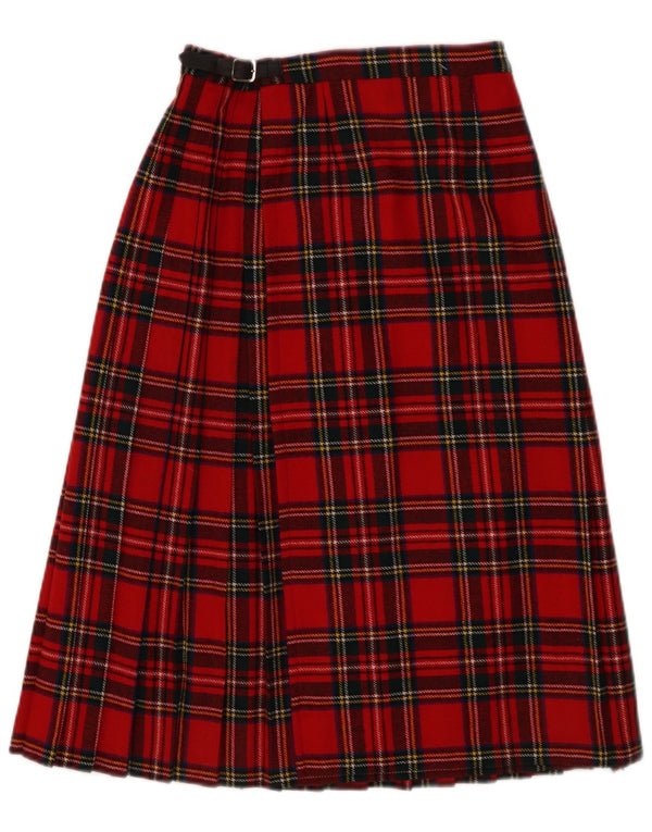 Brendella Womens High Waist Pleated Wrap Skirt UK 12 Medium W24 Red Plaid
