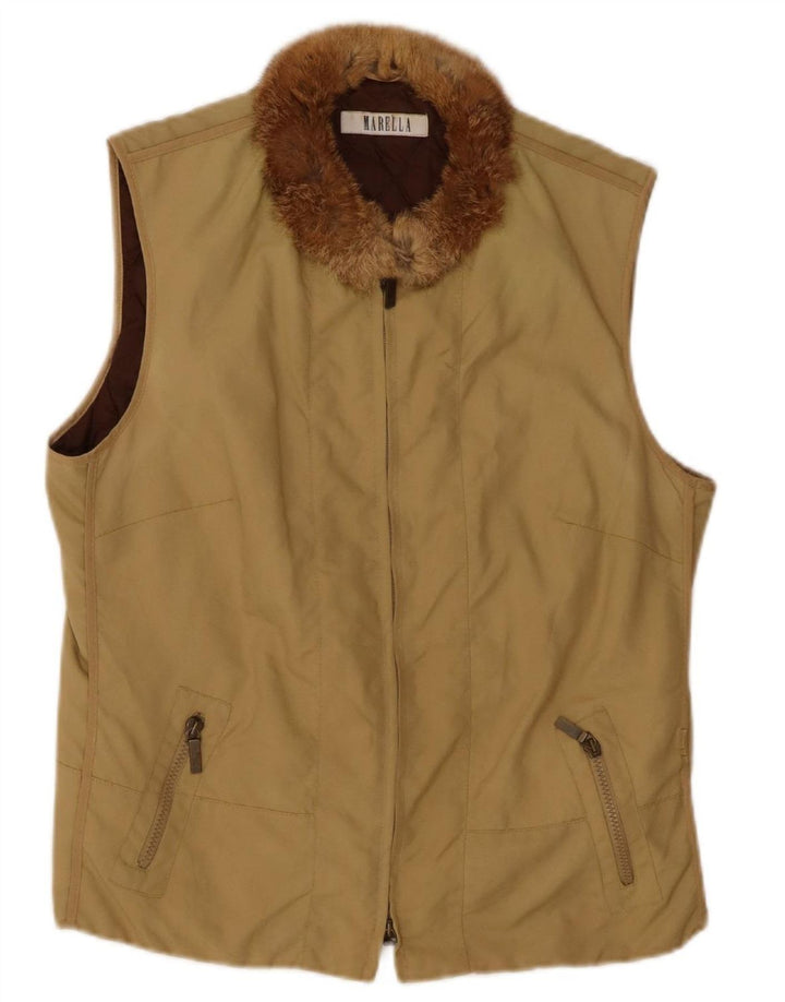 MARELLA Womens Gilet UK 14 Large Khaki Polyester