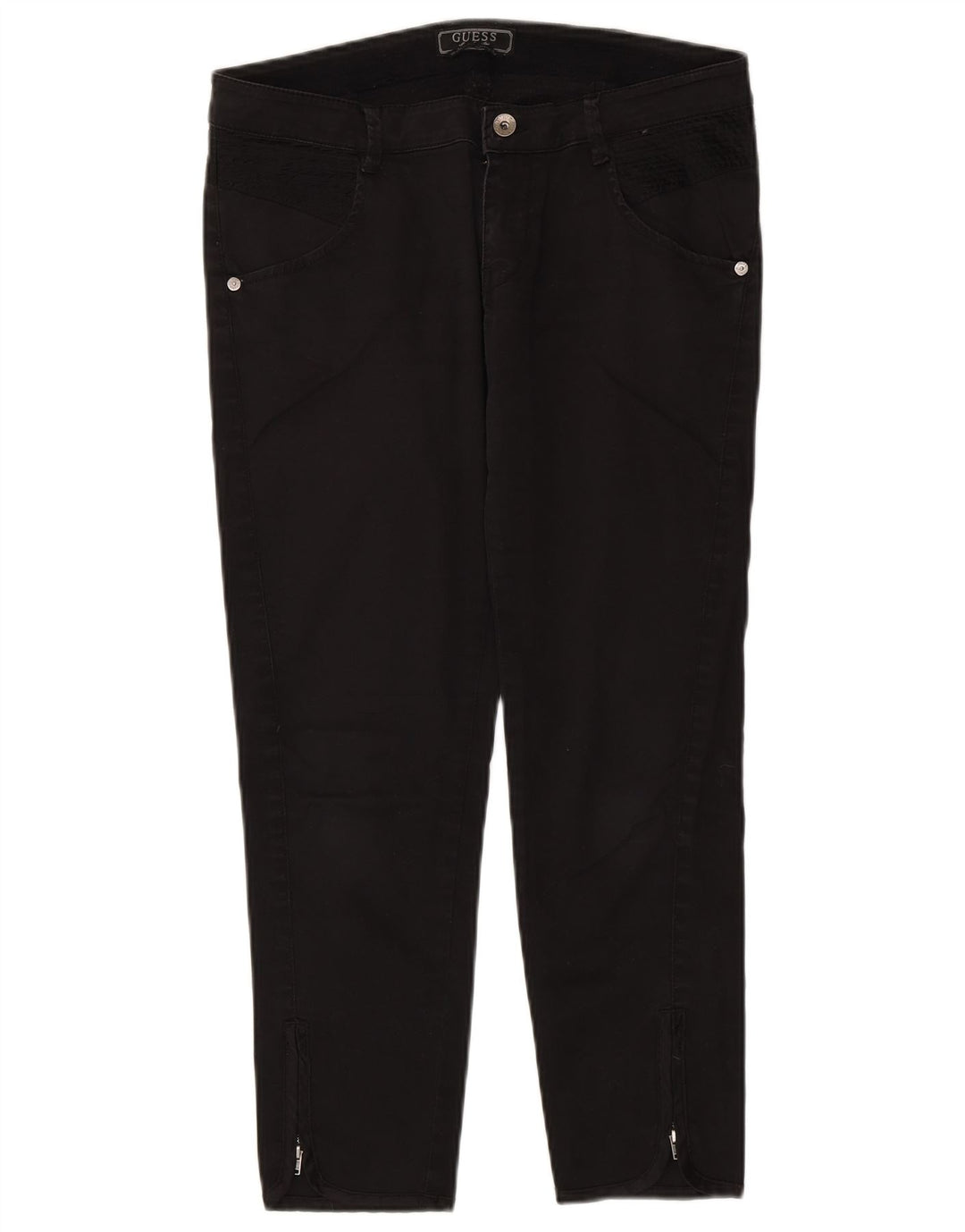 Guess Womens Cropped Trousers W30 L25 Black Cotton