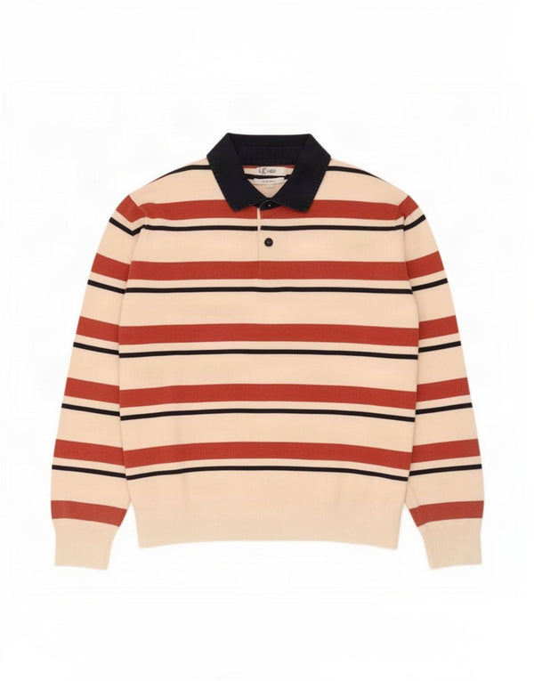 Marks & Spencer Mens Polo Neck Jumper Sweater Large Off White Striped