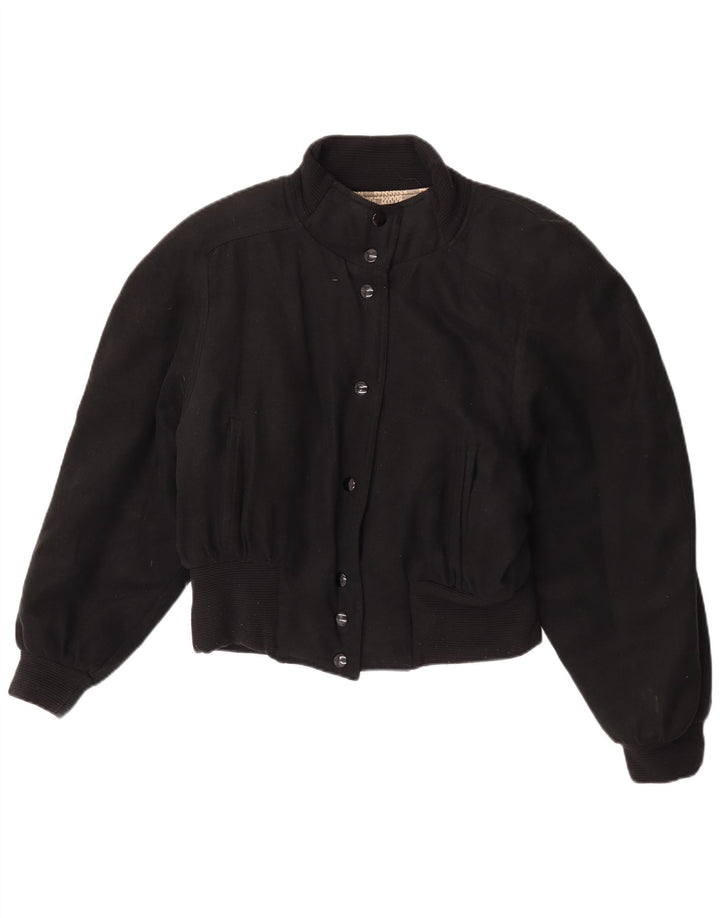 Vintage Womens Bomber Jacket IT 44 Medium Black Polyester