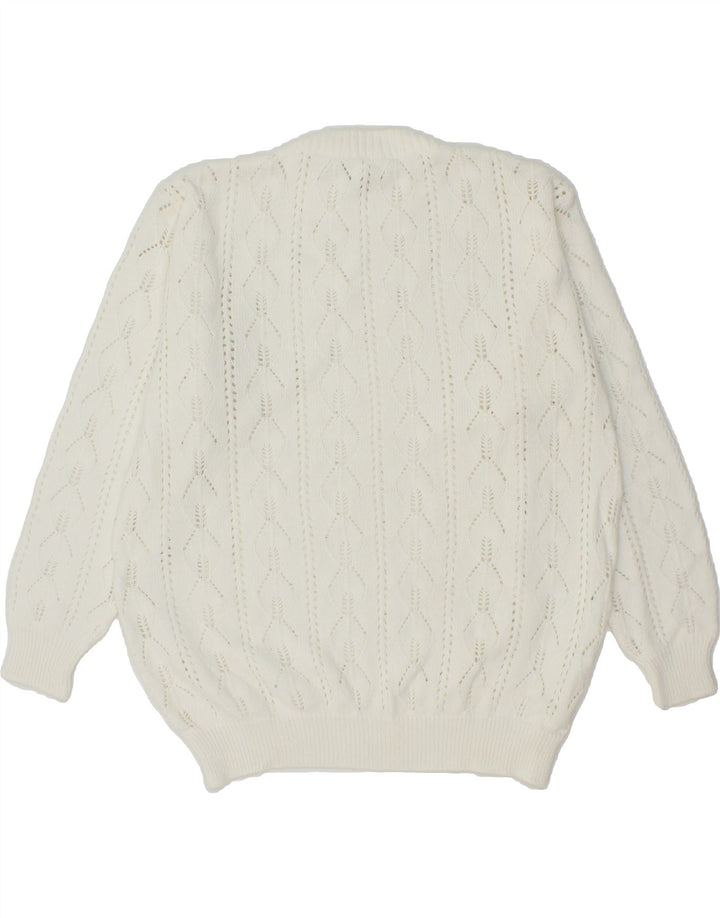 VINTAGE Womens Crew Neck Jumper Sweater UK 14 Large White Polyacrylic Vintage Vintage and Second-Hand Vintage from Messina Hembry 