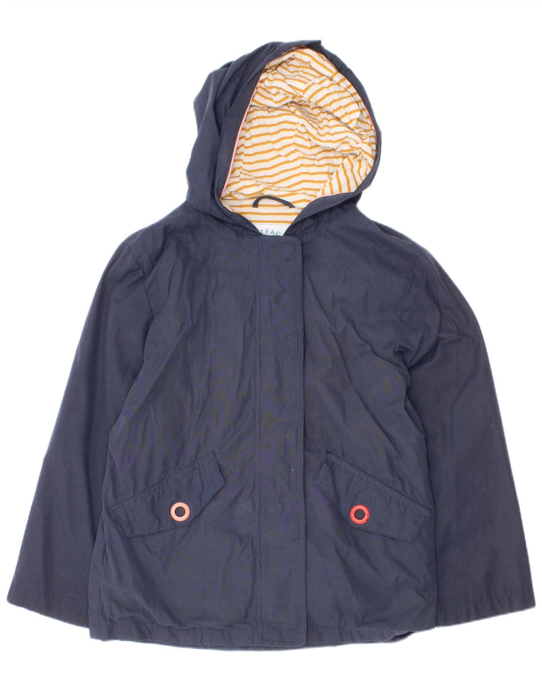 Fat Face Girls Hooded Rain Jacket 7-8 Years Navy Blue Polyester