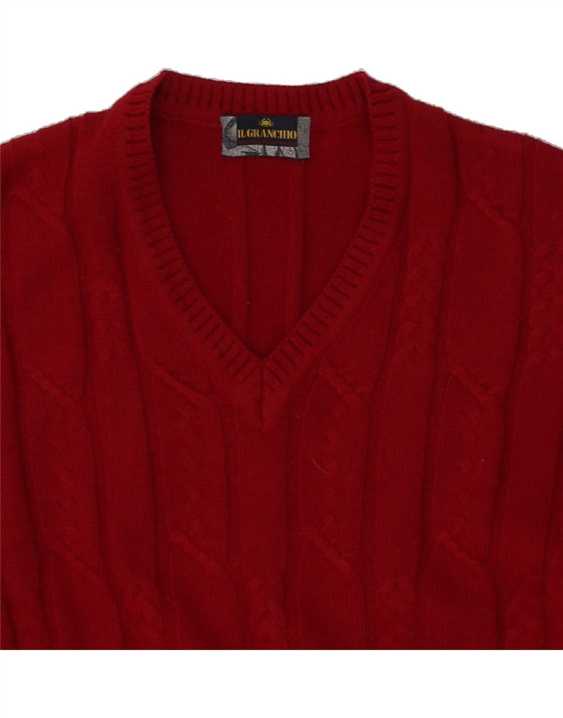 IL GRANCHIO Mens V-Neck Jumper Sweater Medium Red | Vintage Il Granchio | Thrift | Second-Hand Il Granchio | Used Clothing | Messina Hembry 