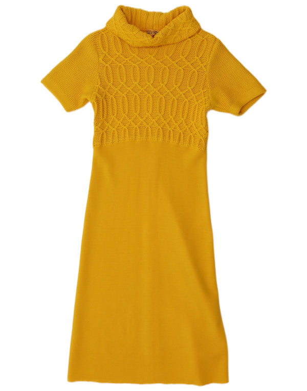 Vintage Womens Short Sleeves Jumper Dress UK 10 Small Yellow