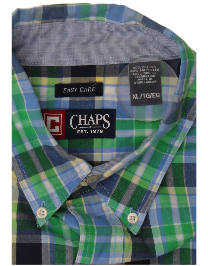 Chaps Mens Short Sleeve Shirt XL Green Check Cotton