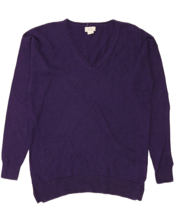 Fat Face Womens Oversized V-Neck Jumper Sweater UK 8 Small Purple Cotton