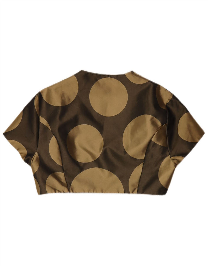 Debut Womens Short Sleeve Bolero Top UK 14 Medium Khaki Geometric Polyester