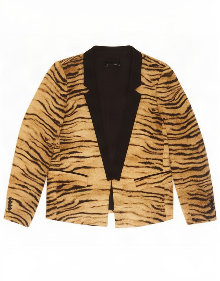 Zara Womens Open Blazer Jacket UK 14 Medium Brown Animal Print